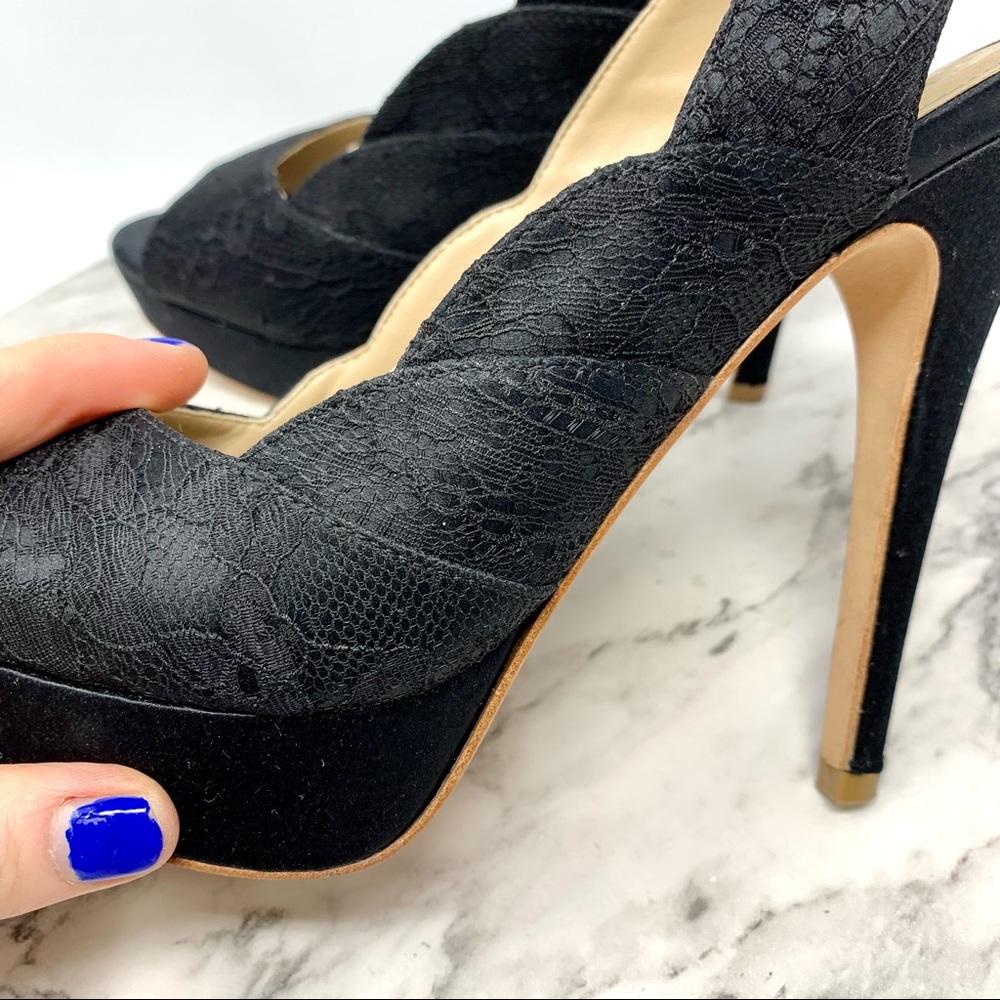 David Tutera Sweetie Black Lace And Satin Peep Toe Slingback 7 Cocktail Evening - Picture 15 of 16